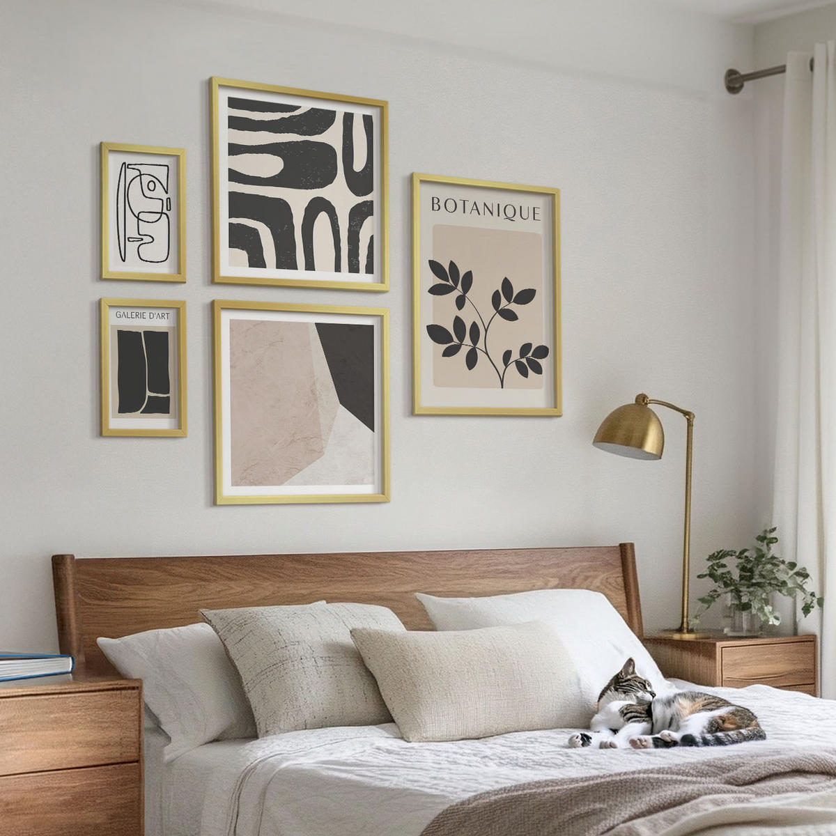BILDER SET 5er Set - 50x50 cm & 20x30 cm & 40x60 cm Goldrahmen - Abstrakte Boho-Musterformen - Goldfarben, Kunststoff (40/60cm) - TULUP