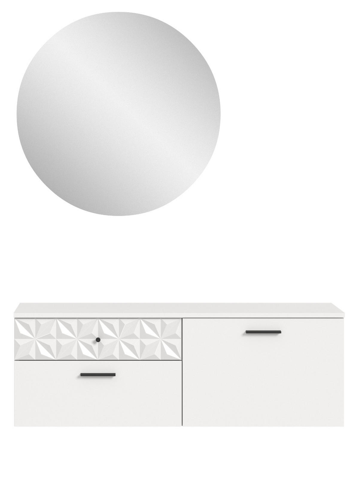 GARDEROBE Set weiß Hochglanz 110 cm, Kombination mit 3D-Struktur - Weiß Hochglanz/Schwarz, Glas/Holzwerkstoff (110/192/34cm) - Inn.Furn