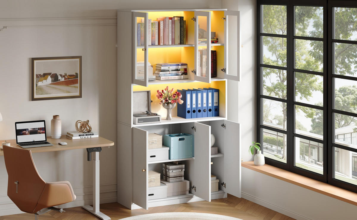 HIGHBOARD 100/200/35 cm Weiß aus MDF mit LED-Beleuchtung - Weiß, Holzwerkstoff (35/200/100cm) - OKMYHOME