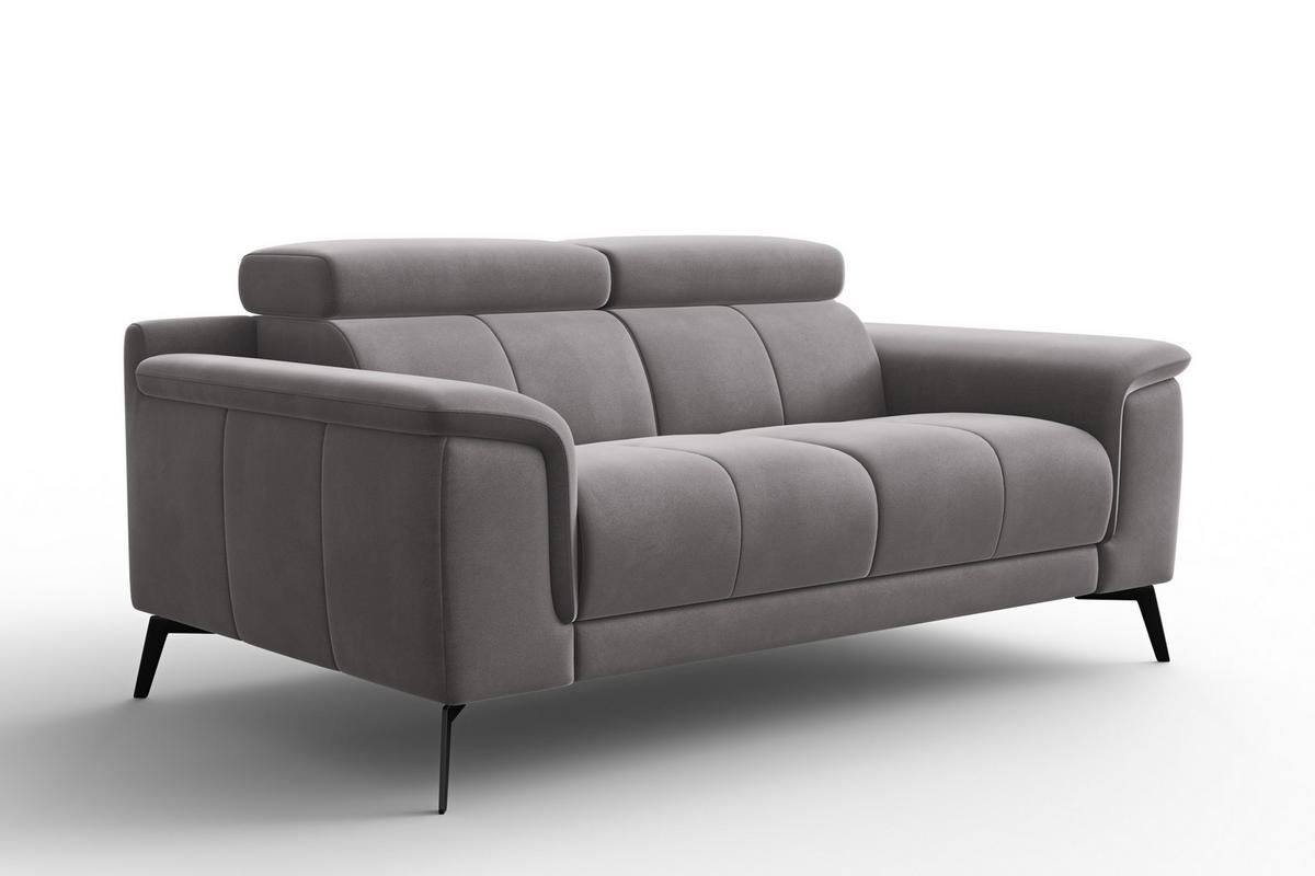 SOFA FIERO 2-Sitzer, Dunkelgrauer Veloursstoff - Dunkelgrau/Schwarz, Holz/Textil (170/82/103cm) - Courtois Laville