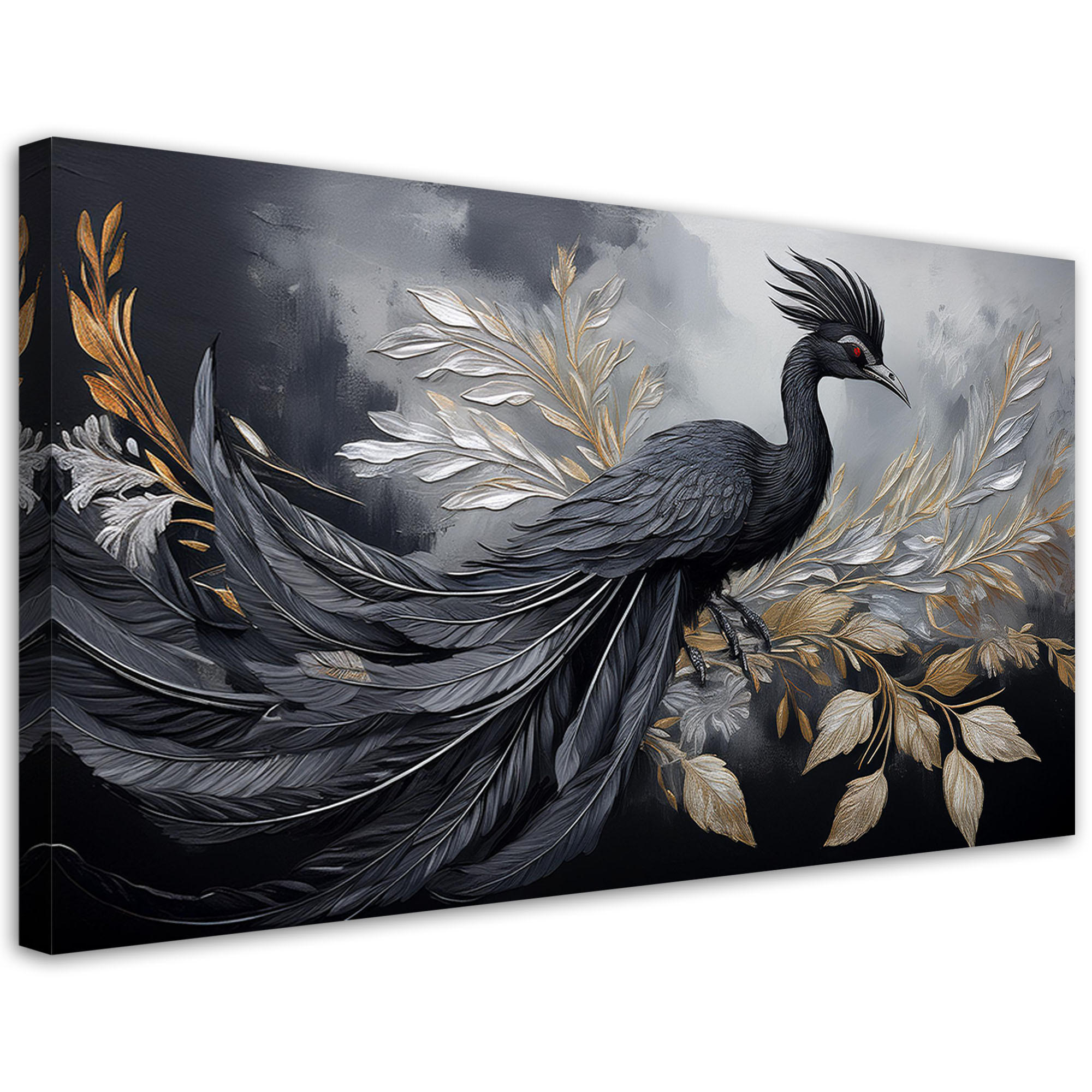 LEINWANDBILD Pfauenvögel, Tiere, Glamour 80x40cm - Schwarz, Textil (80/40cm) - Feeby