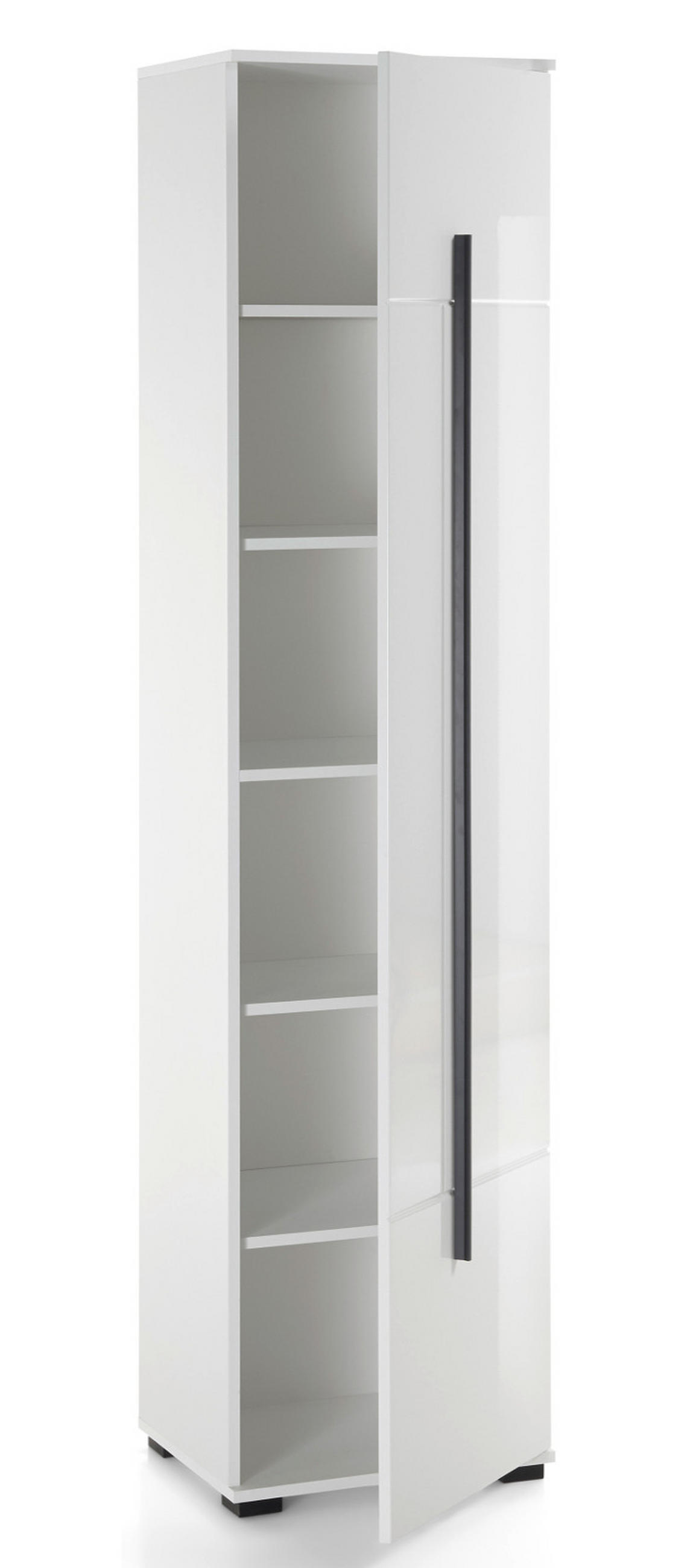 BAD-HOCHSCHRANK weiß Hochglanz, Badschrank 45 x 200 cm mit viel Stauraum - Weiß Hochglanz/Schwarz, Holzwerkstoff/Kunststoff (45/200/35cm) - Furn.Design