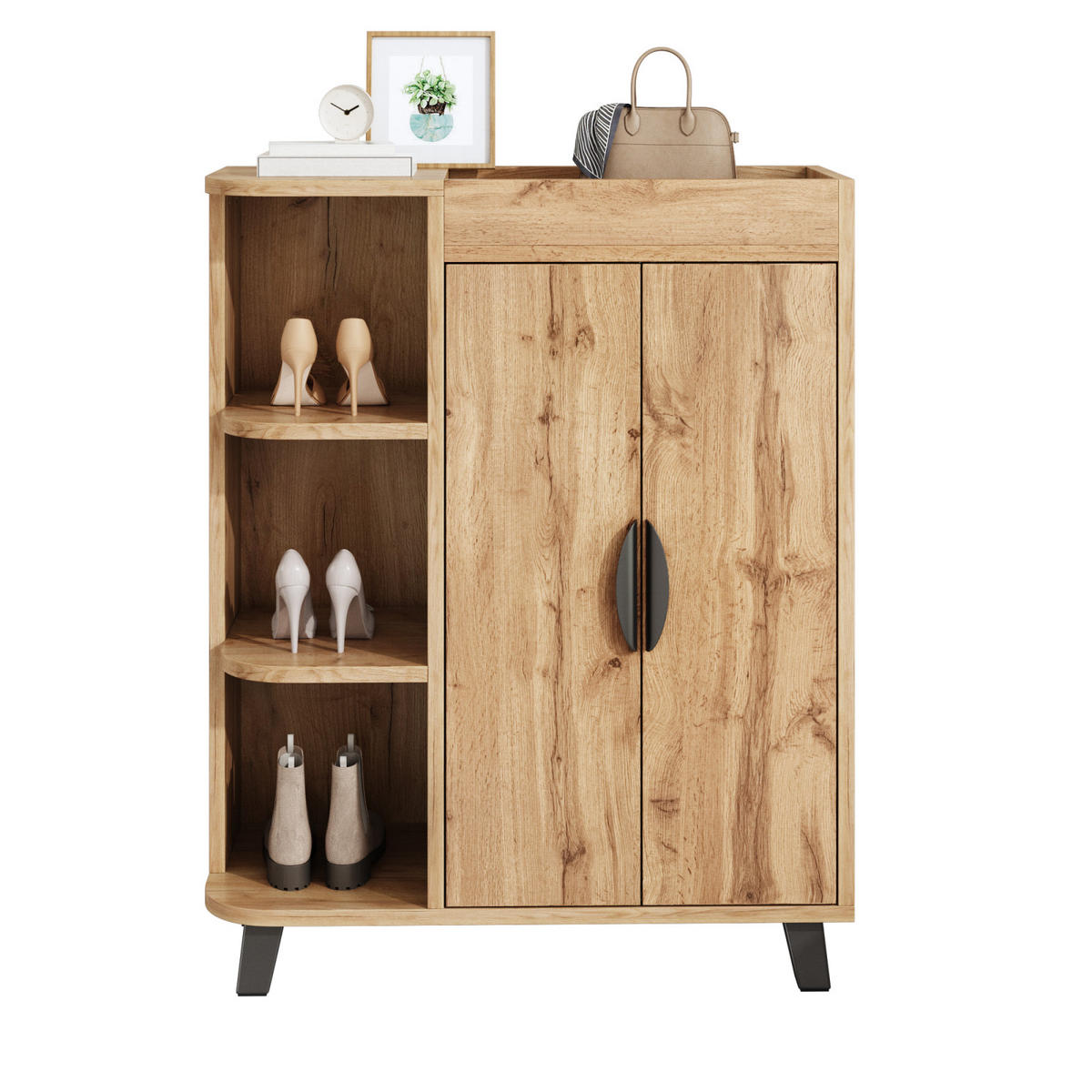 SCHUHSCHRANK Natur in Holzoptik mit offenen Fächern für Flur - Naturfarben, Holz (80/99/32cm) - PARAFTA HOME