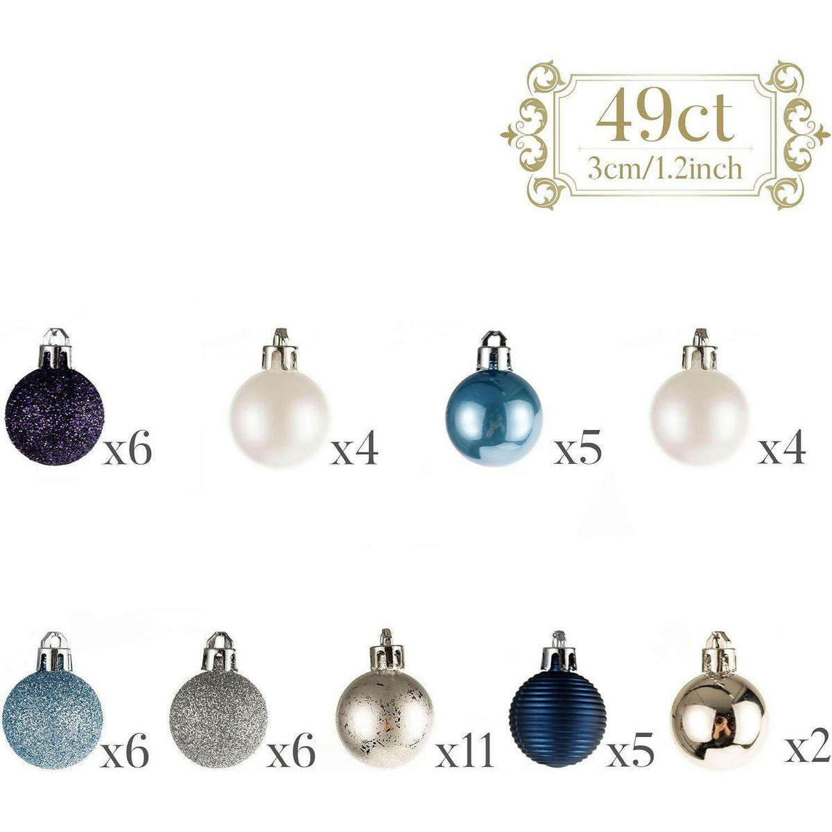 WEIHNACHTSKUGELN 49-teiliges Set 3 cm Kunststoff Silber Blau - Multicolor, Kunststoff (3/3/3cm)