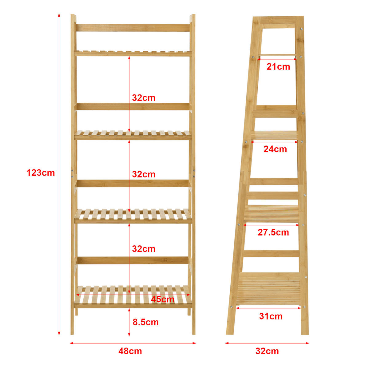 LEITERREGAL Vinje - Naturfarben, Holz (48/123/32cm) - [en.casa]