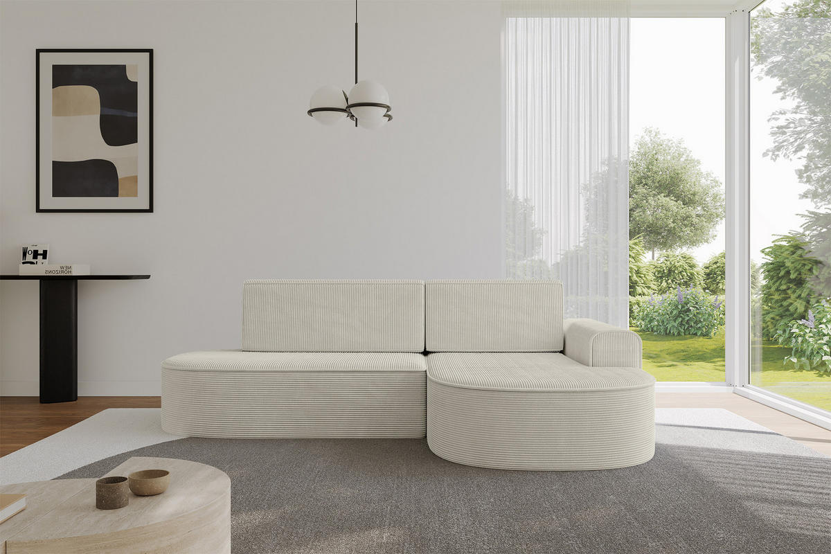 ECKSOFA mit Schlaffunktion und Bettkasten Ottomane Rechts MARI-L1-S - 283x167x85 cm Beige Cord - Schwarz/Cappuccino, Holzwerkstoff/Kunststoff (167/283cm) - ALTDECOR