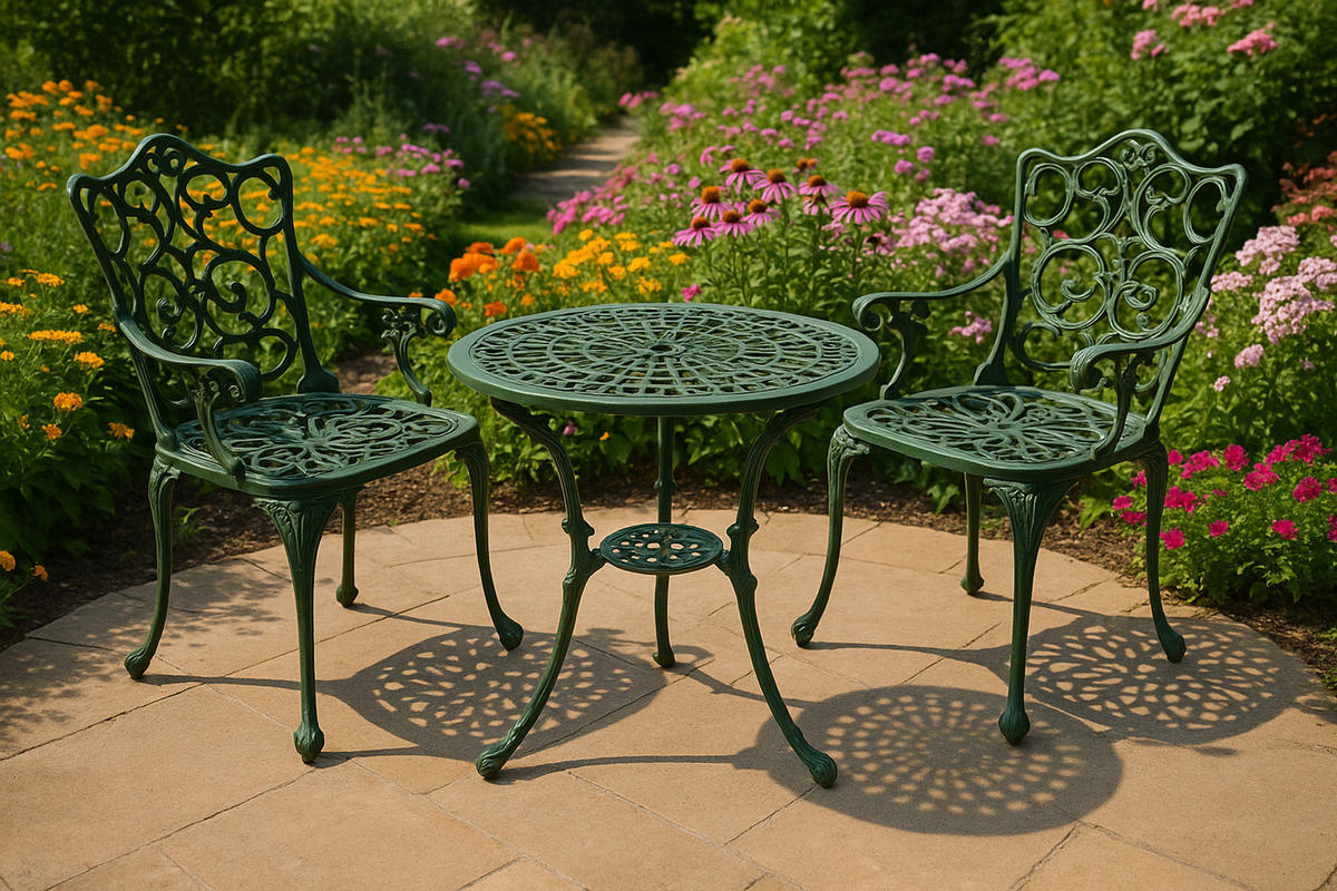 BISTROSET Boulder - Jugendstil - Gartenmöbel Set 3-teilig, Sitzgruppe Aluguss antik dunkelgrün - Grün, Metall - TPFGarden