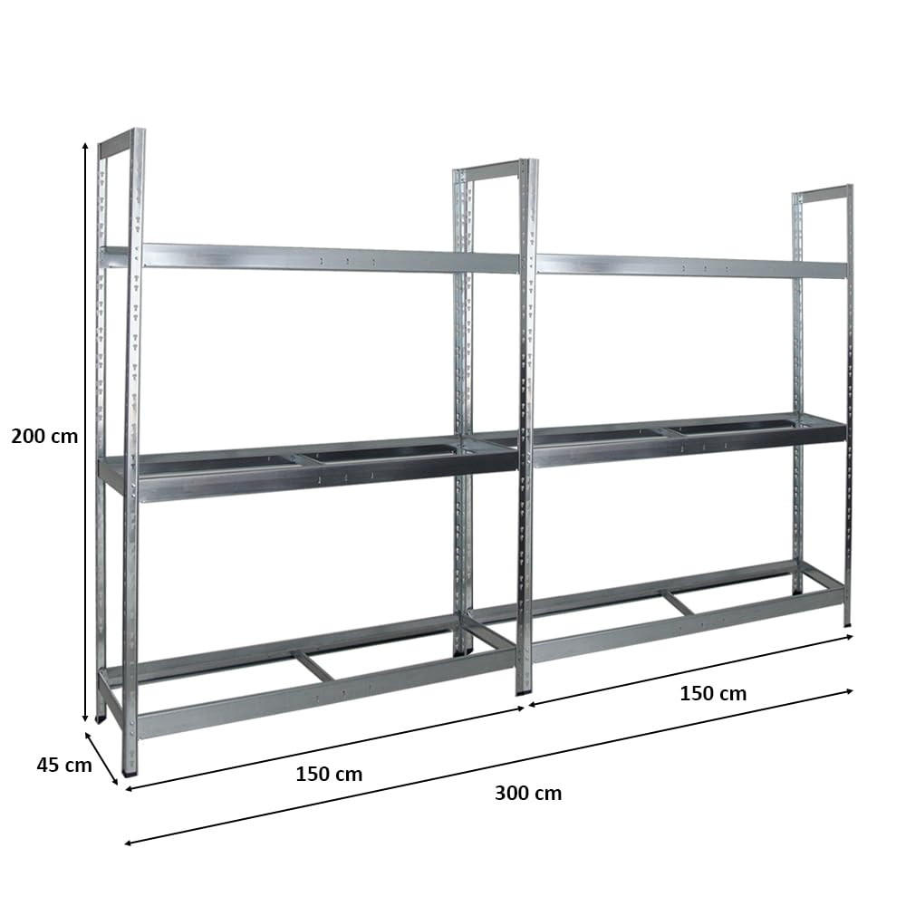 REIFENREGAL Tiger XL 2er-Set mit 2x 200x150x45 cm 300 kg Fachlast bis zu 36 Reifen Verzinkt - Silberfarben, Metall (300/200/45cm) - PROREGAL