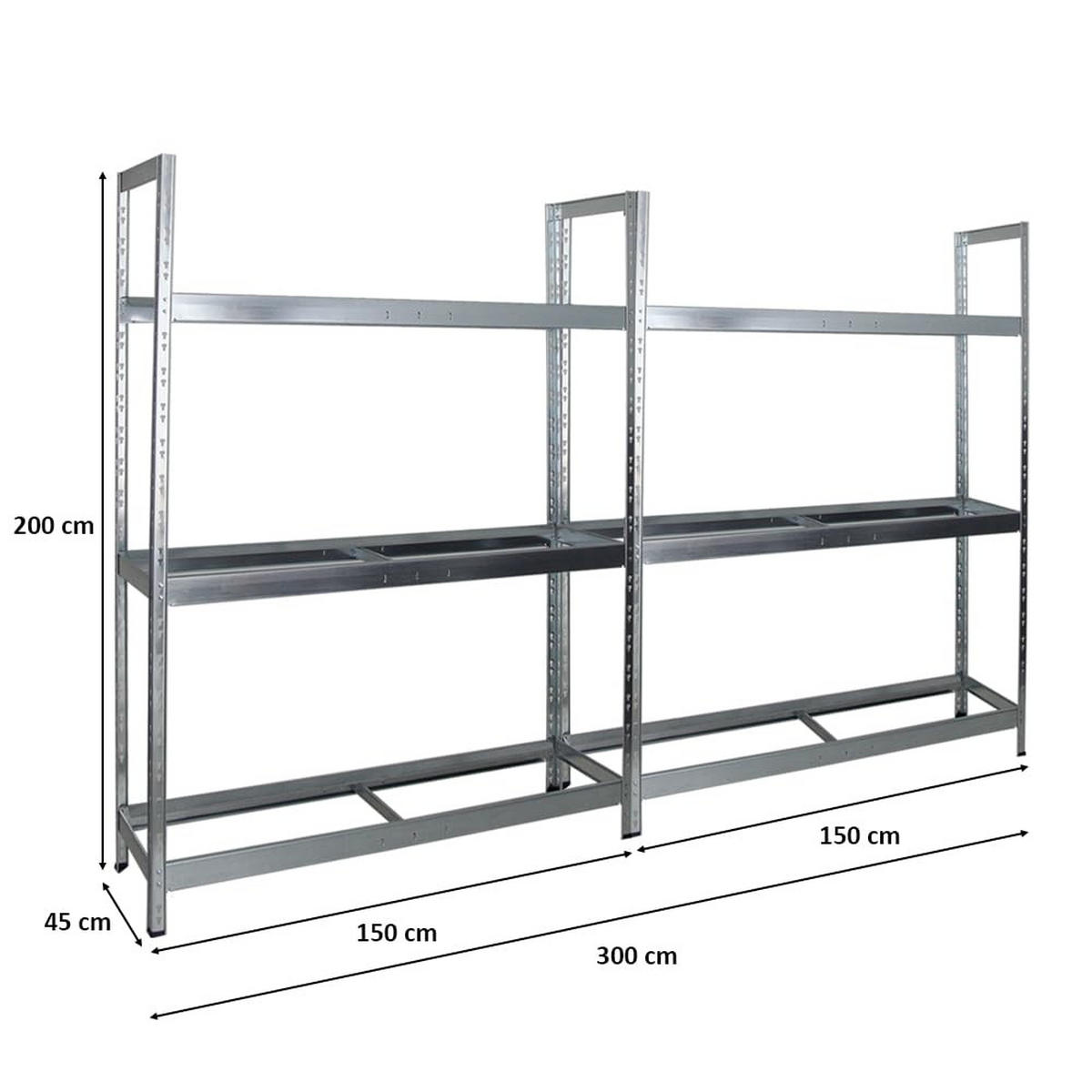 REIFENREGAL Tiger XL 2er-Set mit 2x 200x150x45 cm 300 kg Fachlast bis zu 36 Reifen Verzinkt - Silberfarben, Metall (300/200/45cm) - PROREGAL