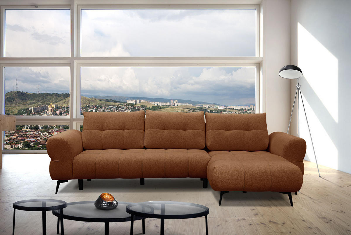 ECKSOFA SALVINI 4-Sitzer, dunkelorange - Dunkelorange/Schwarz, Holzwerkstoff/Textil (292/158cm) - Courtois Laville
