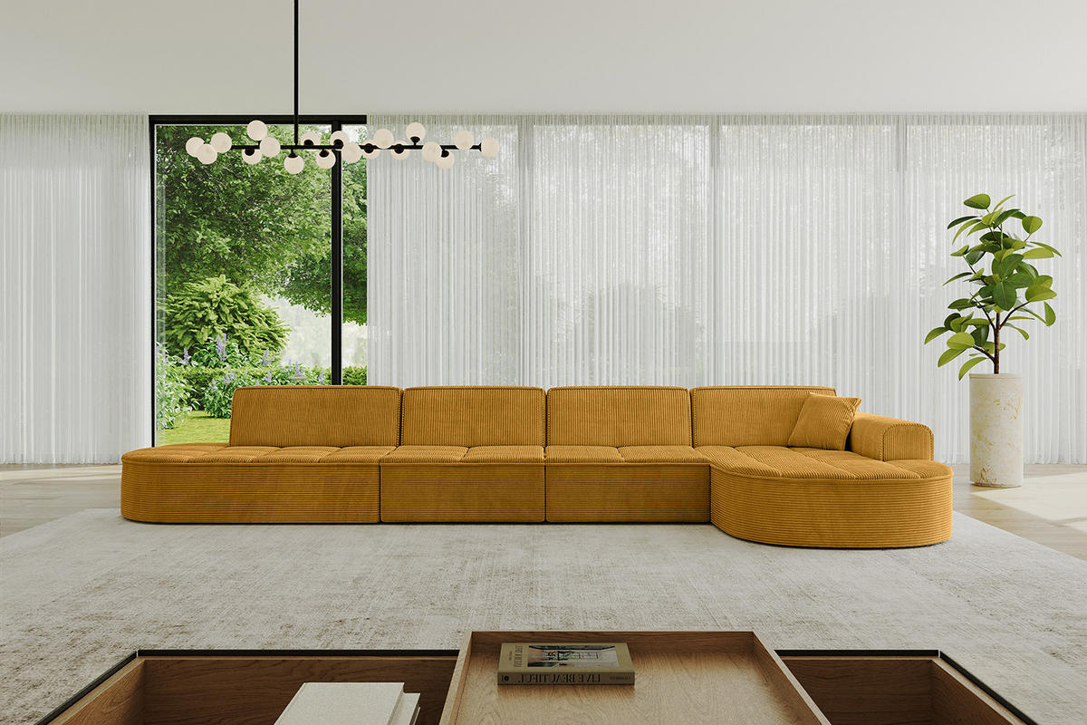 ECKSOFA Ottomane Rechts TARO-L3 - 413x171x79,5 cm Senfgelb - Currygelb/Gelb, Holzwerkstoff/Textil (413/171cm) - ALTDECOR