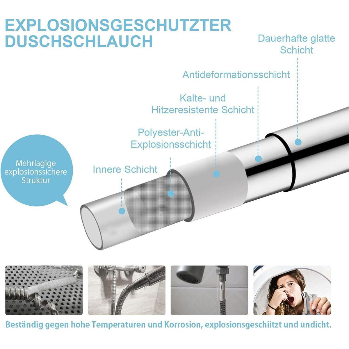 BRAUSESCHLAUCH 1,2 m Silber - Silberfarben, Metall (1/1/120cm)