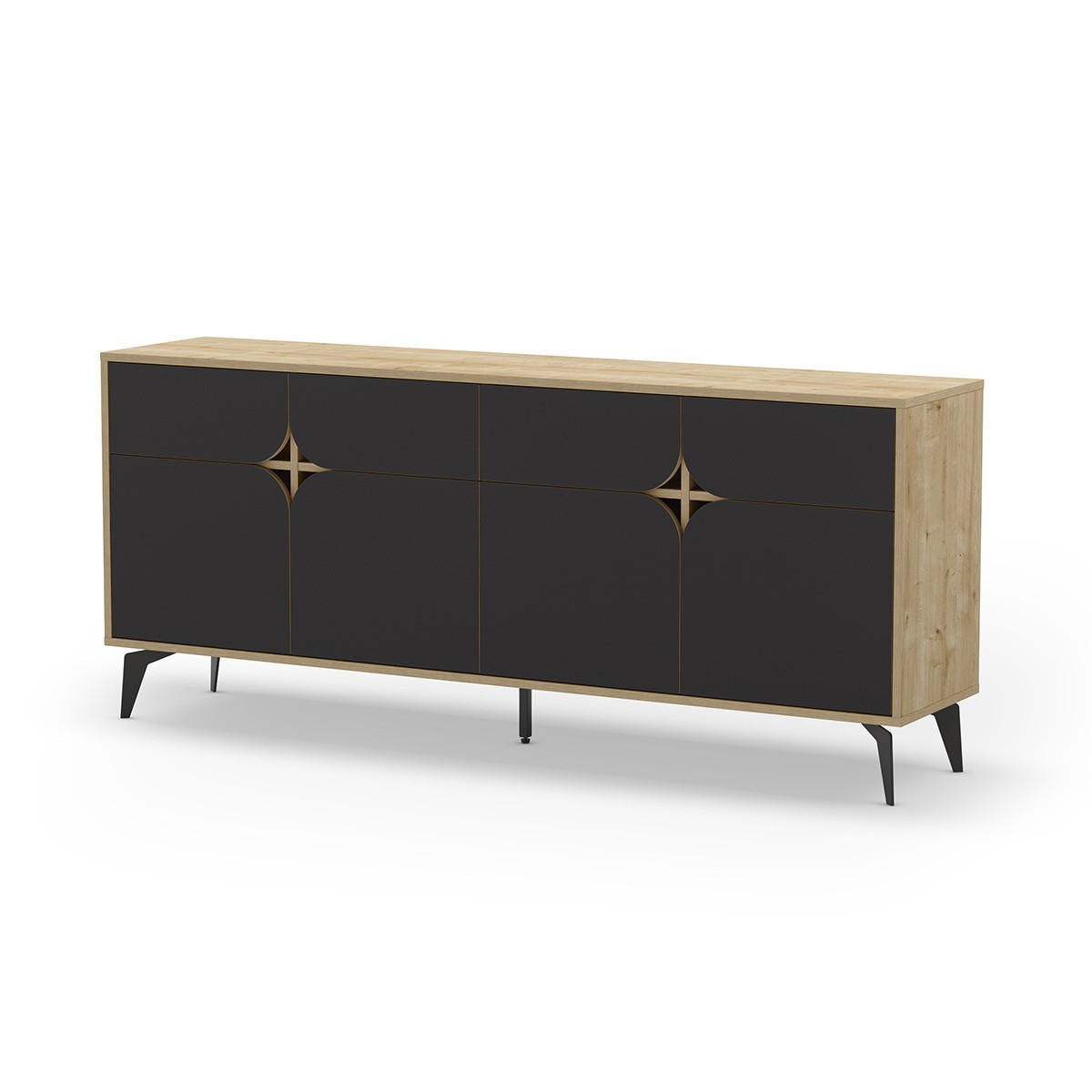 SIDEBOARD 4 Türen mit Metallfüßen B185 cm - FLORA - Eschefarben, Holzwerkstoff (40/79/185cm) - Calicosy