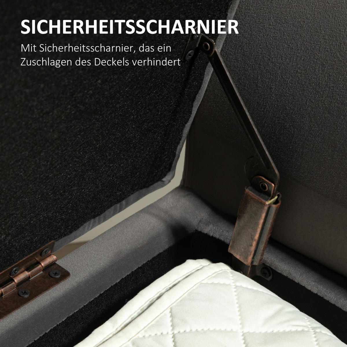 SITZBANK Polsterbank mit Stauraum Truhenbank mit Armlehnen Sitzhöhe 46 cm - Dunkelgrau, Kunststoff (41/65/111.5cm) - HOMCOM