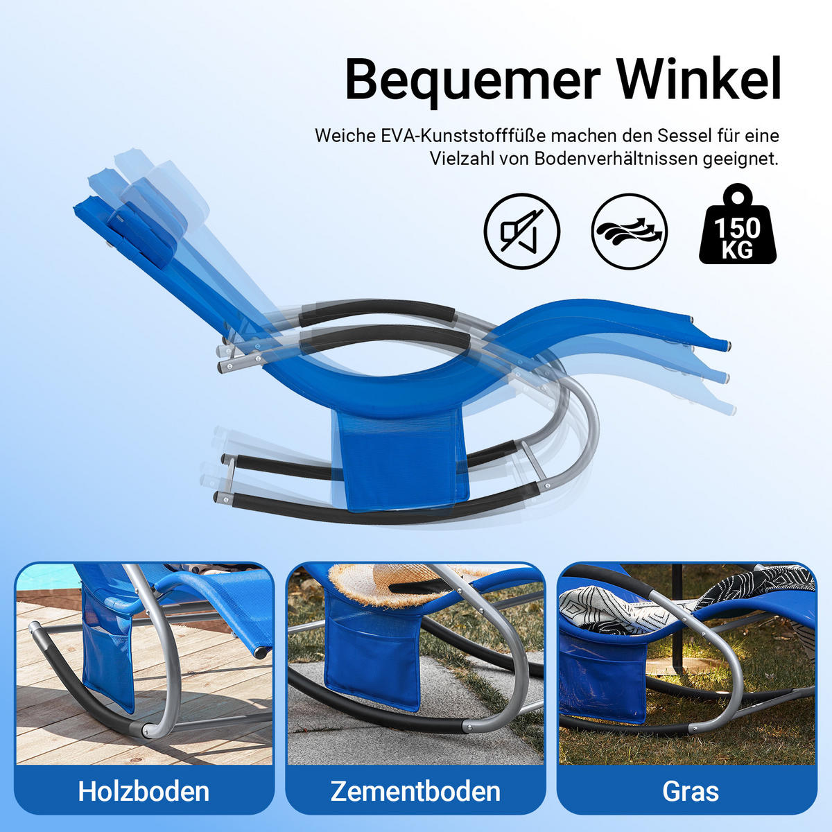 SONNENLIEGE blau - Blau, Metall (63/83/150cm) - SoBuy