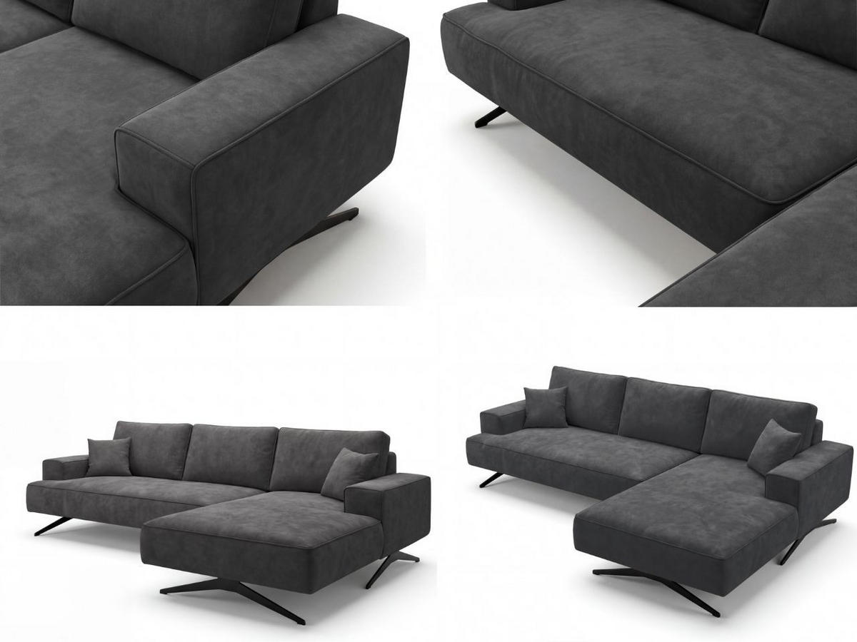 ECKSOFA Leto Anthrazit Rechts - Anthrazit/Schwarz, Holz/Textil (165/260cm) - Graingold