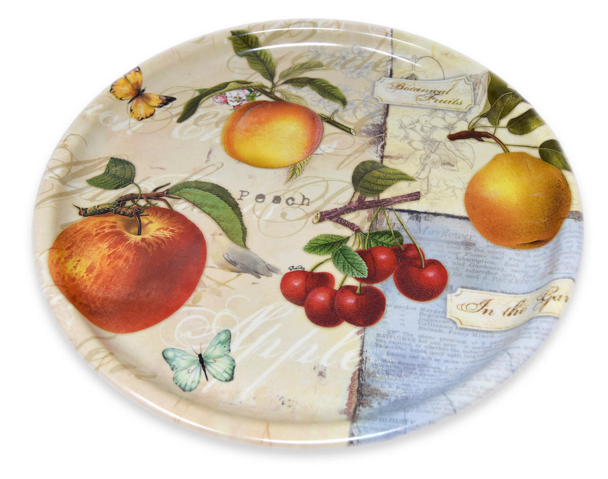 TABLETT rund Apfelgarten, Melamin ServierTablett rund Ø 40 cm - Beige, Kunststoff (40/2/40cm) - Lashuma