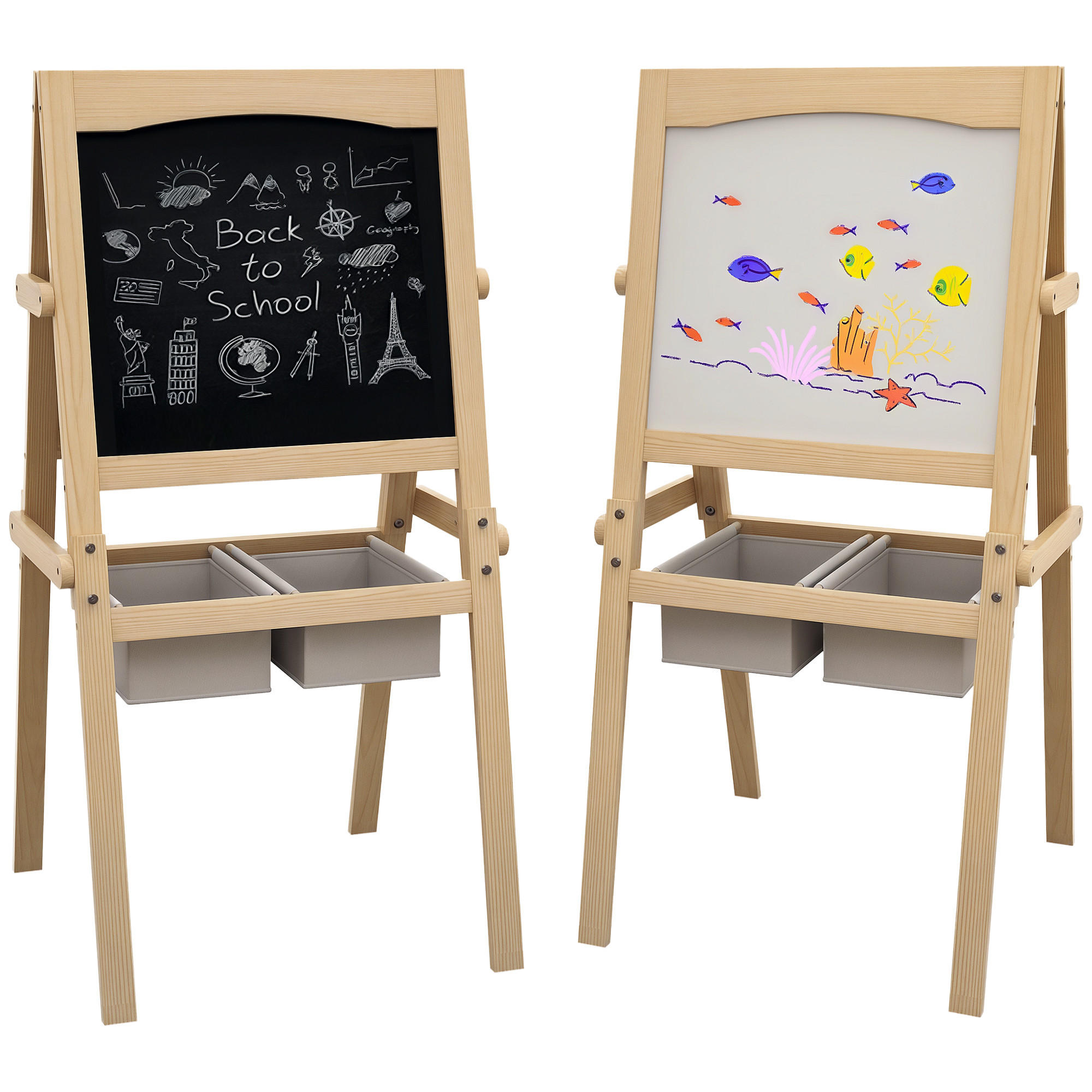 MALTAFEL DE-18183 3-in-1 mit Papierrolle, magnetisch Natur - Naturfarben, Holzwerkstoff (50.5/109/58cm) - ComfortXL