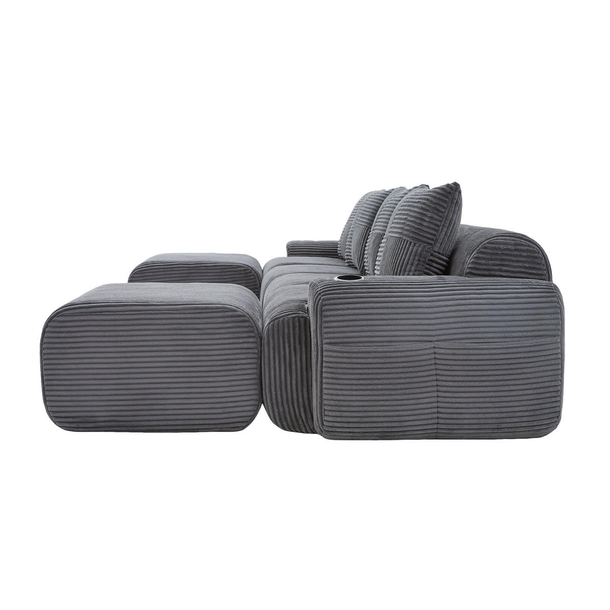 ECKSOFA mit modularer Struktur, Getränkehalter und Stauraum in Dunkelgrau - Dunkelgrau, Textil (333/174cm) - EVRYAE
