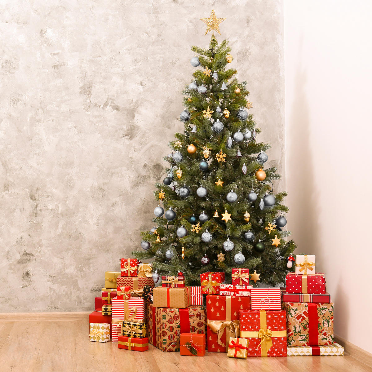 WEIHNACHTSKUGELN-SET 110-tlg. - Silberfarben, Kunststoff (8/9/8cm) - Relaxdays