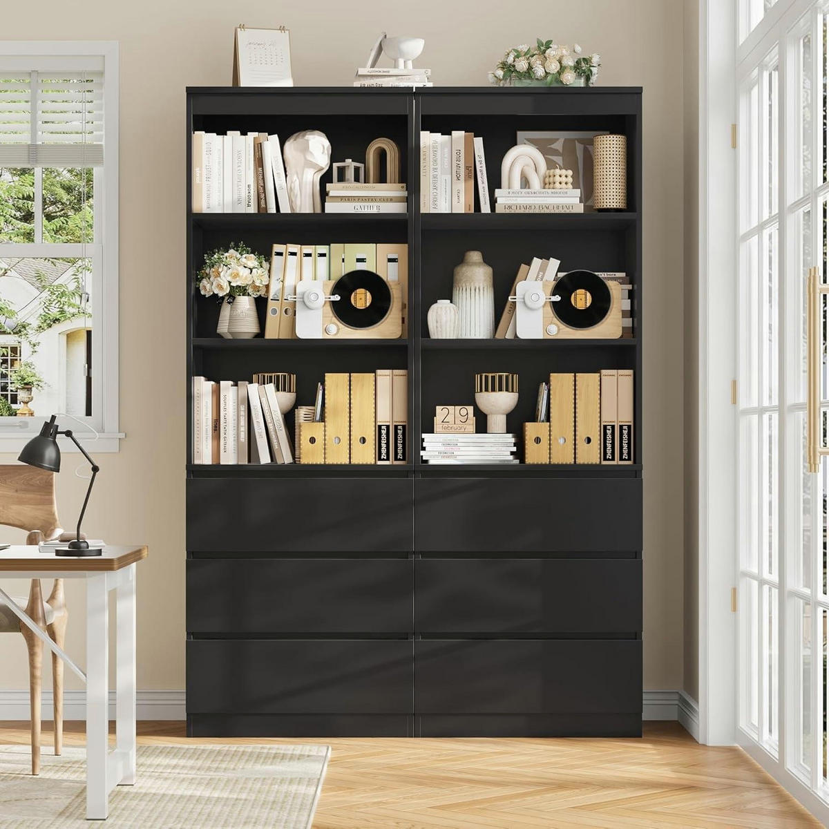 BÜCHERREGAL mit 3 Schubladen und 3 Fächern 180 cm Schwarz - Schwarz, Holzwerkstoff (60/180/35cm)