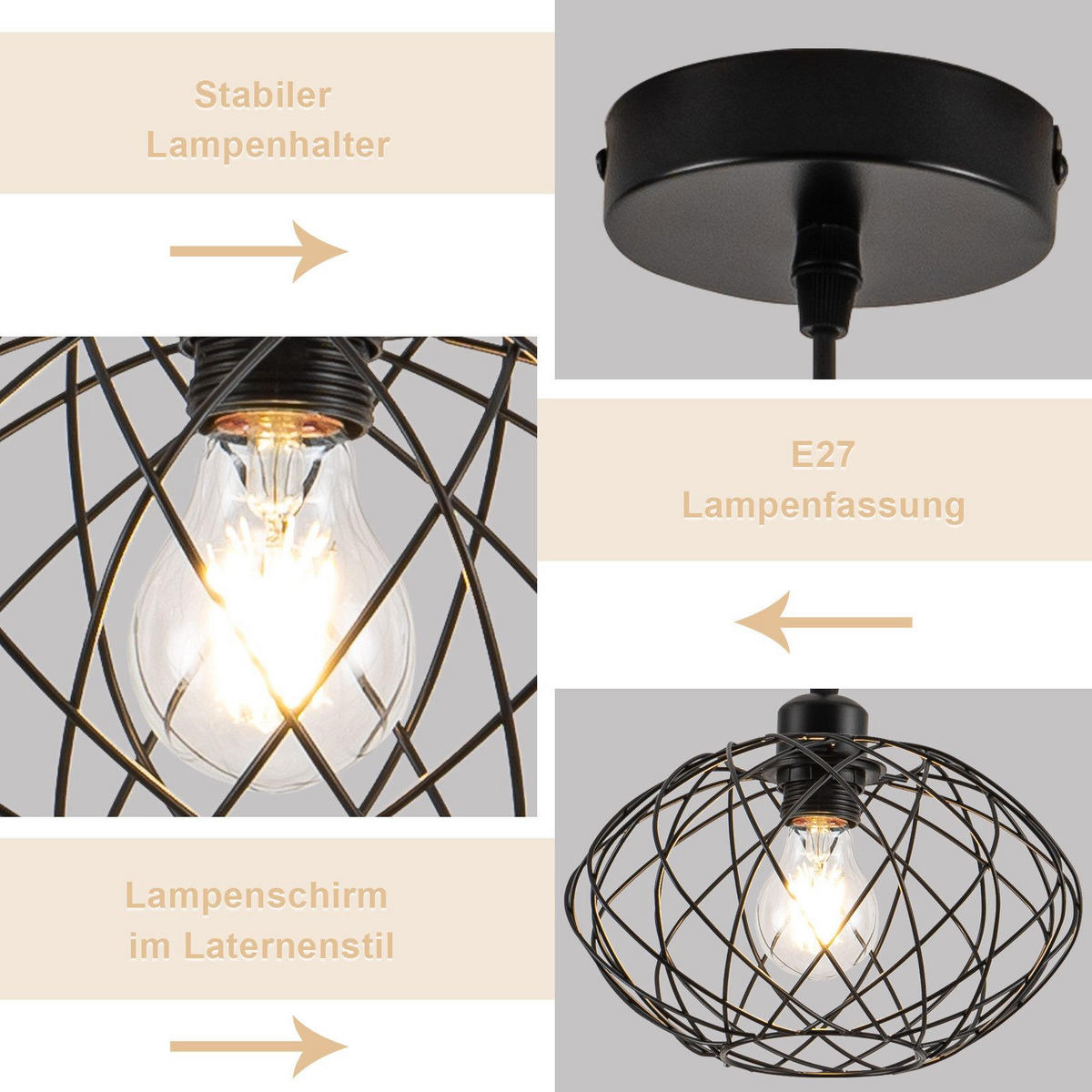 ZÁVĚSNÁ lampa Duffy 25/25/15cm - černá, kov (25/25/15cm) - Nettlife
