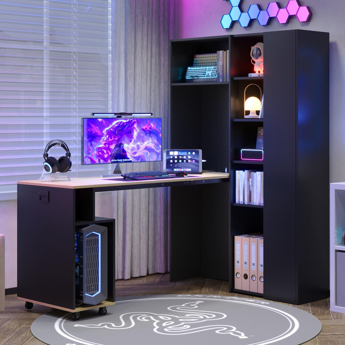 SCHREIBTISCH Klappbar mit Regal USB Steckdose Modern - Multicolor, Holzwerkstoff (30.5/104.5/160cm) - FLIEKS