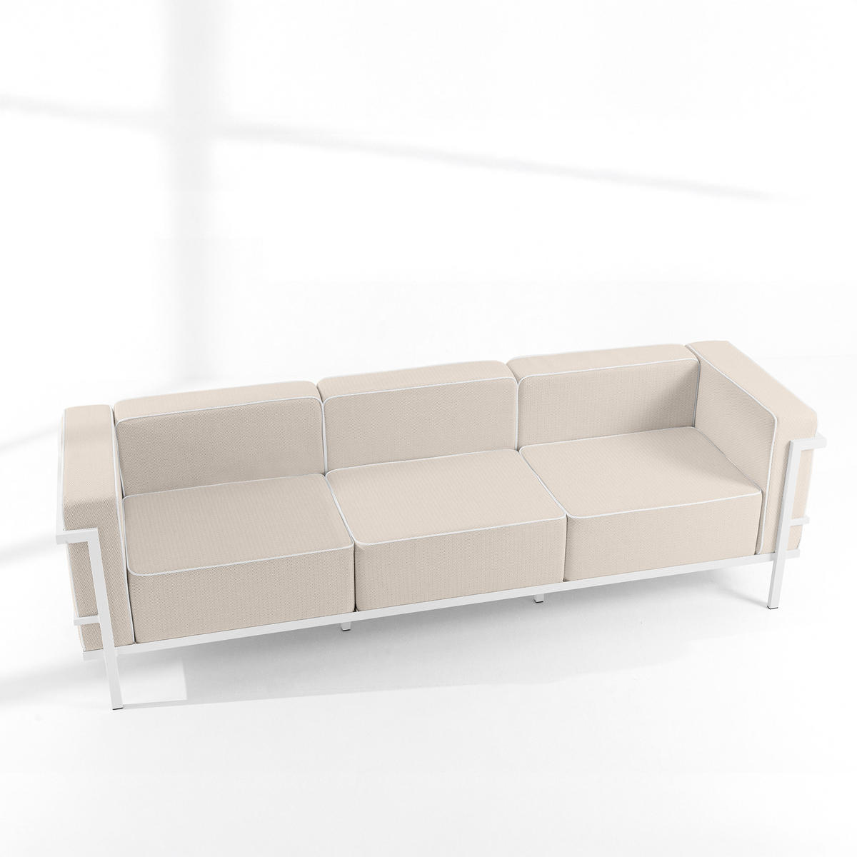 GARTENSOFA TRIGLO 3-Personen, Stahlrahmen, Modern, Weiß - Beige/Weiß, Textil/Metall (229/70/69cm) - KONSIMO®