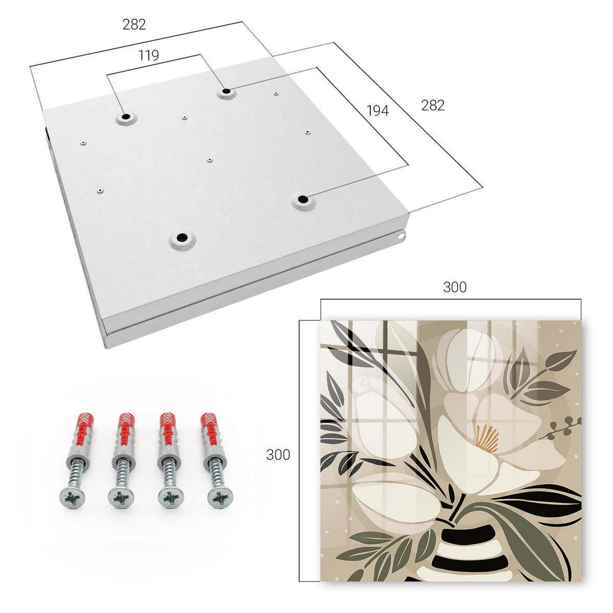 SCHLÜSSELBOX Weiß 30x30 cm – Türöffnung nach rechts - Floraler Minimalismus - Beige, Metall (30/30/5cm) - TULUP