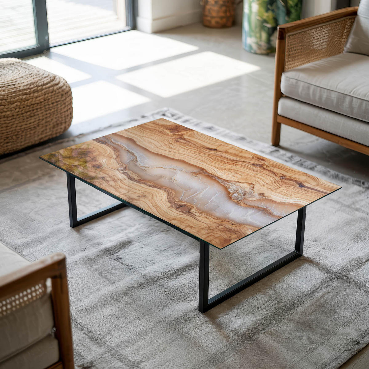 TISCHPLATTE 100x70 cm Naturholz mit Harzdetails - Beige, Glas (100/70/0.4cm) - TULUP