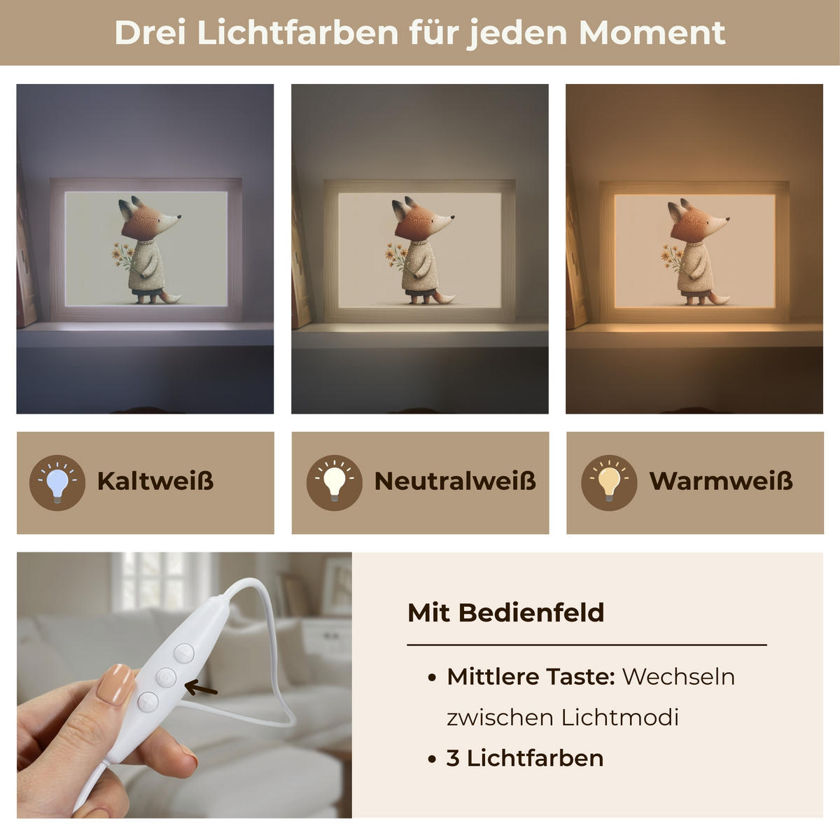 NÁSTĚNNÁ LAMPA Liška - Žluté květy - Minimalistický 20x15 cm - šedohnědá, kompozitní dřevo (20/15/8cm) - OnlyWow