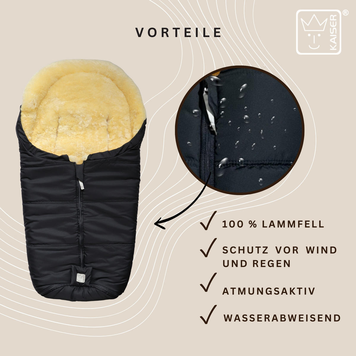 LAMMFELL-BABYSCHALENFUSSSACK Naadja, black - Schwarz, Fell (39/10/80cm) - Kaiserbaby