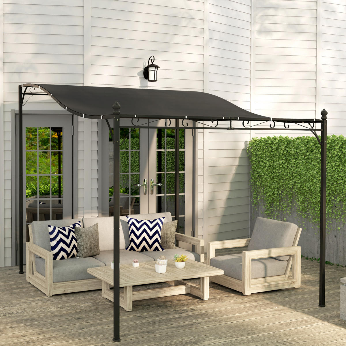 ANBAUPAVILLON Pergola mit Dach - Dunkelgrau, Metall (298/250/248cm) - Outsunny