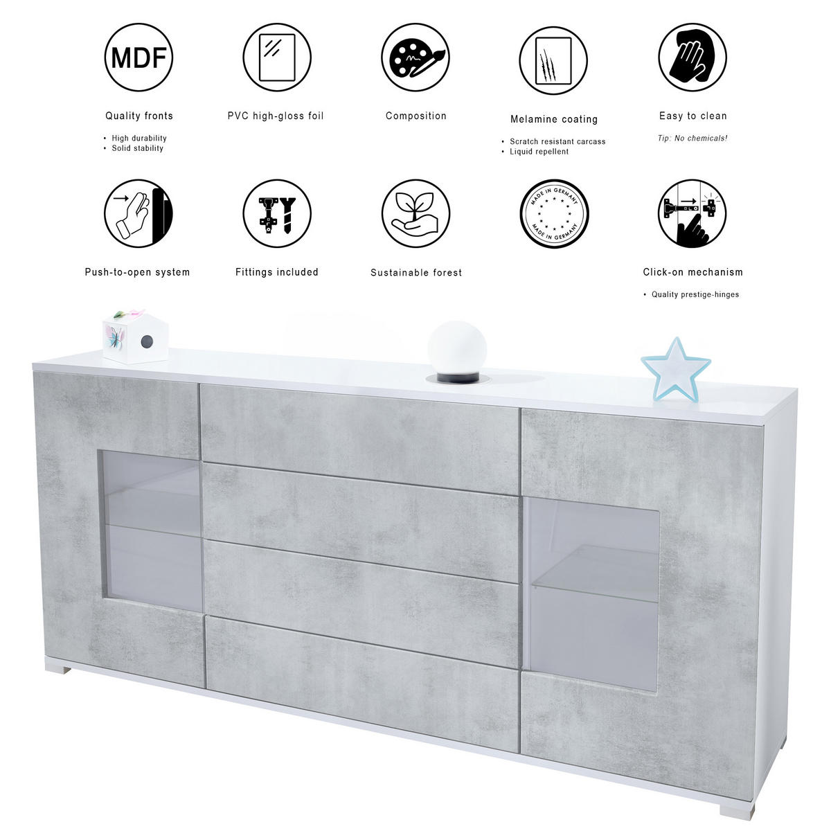 SIDEBOARD Grömitz Grau Hochglanz - Grau, Holzwerkstoff (166.5/75.5/35cm) - Vladon