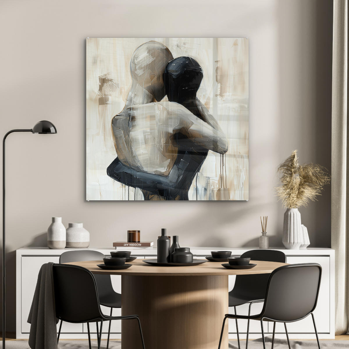 ACRYLGLASBILD Abstrakt - Liebe - Schwarz und weiß - Modern 90x90 cm - Schwarz, Glas (90/90cm) - MuchoWow
