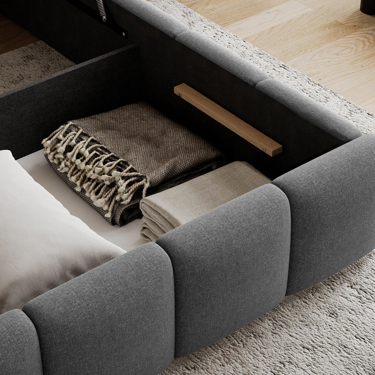 BOXSPRING KREVET 160/200 Klaus Tamnosivo - boje škriljevca, drvo (160/200cm) - Petits-meubles