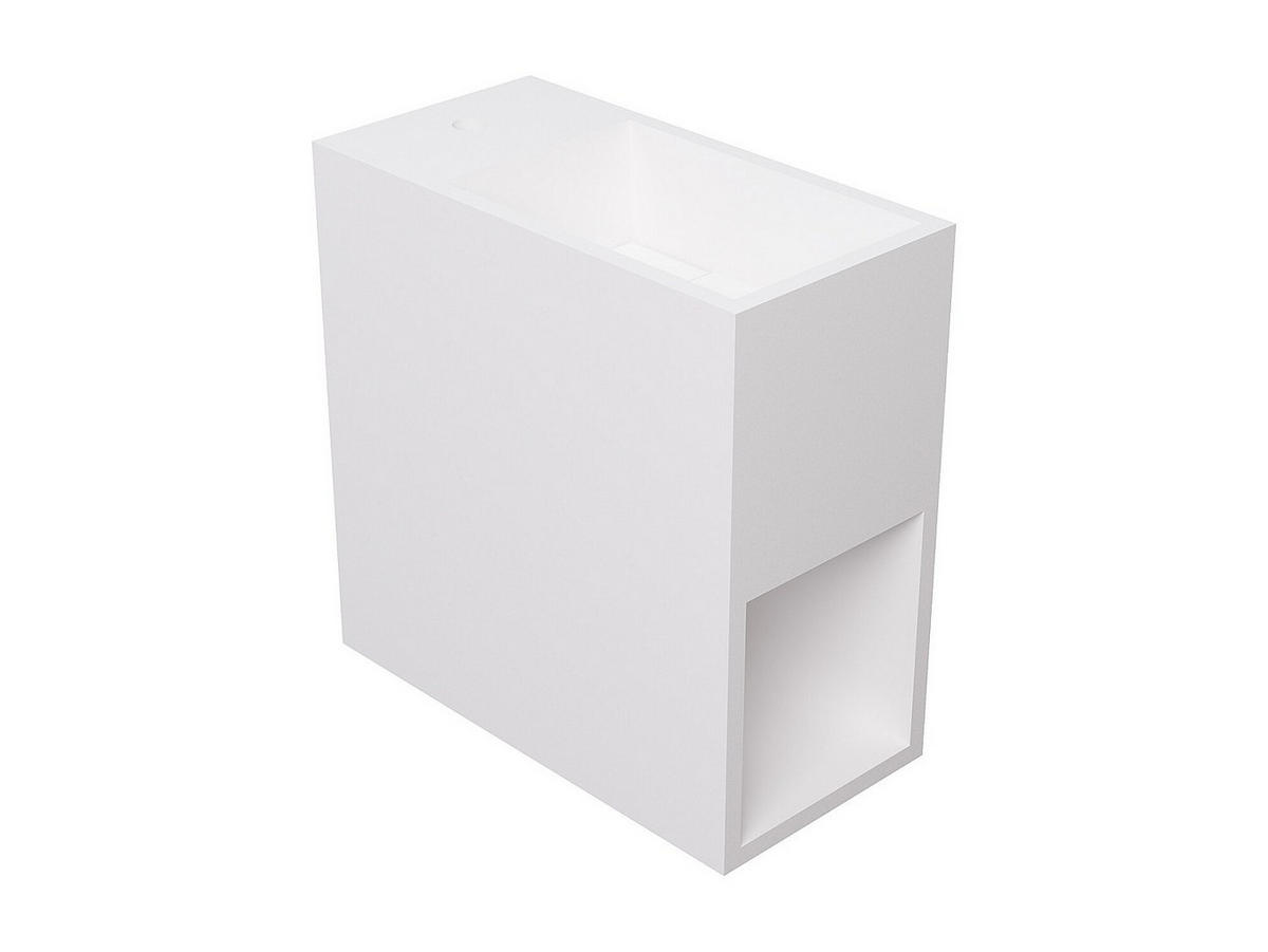 HANDWASCHBECKEN hängend mit Ablagefach - Solid Surface - Armaturen links - Weiß - 40 cm - PUMORI - Weiß, Stein (40/40/20cm) - Vente-Unique