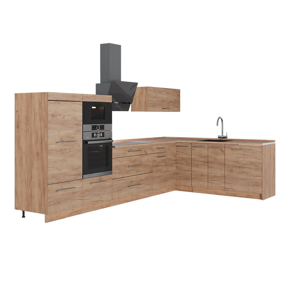 ECKKÜCHE Fame-Line, Goldkraft Eiche/Goldkraft Eiche, 347 x 207 cm, AP Eiche - Honigeiche, Holzwerkstoff (347/153.6/60cm) - Vicco