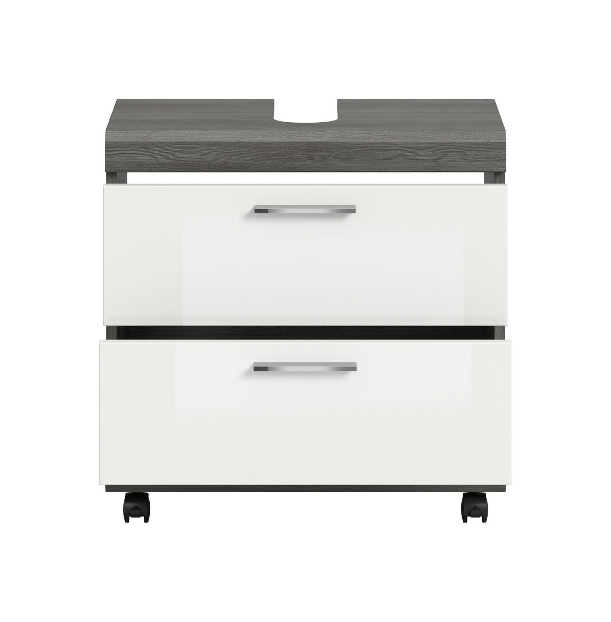 WASCHBECKENUNTERSCHRANK AUF ROLLEN Scout weiß hochglanz 60/34/60 cm - Grau, Holzwerkstoff (60/60/34cm) - Xonox
