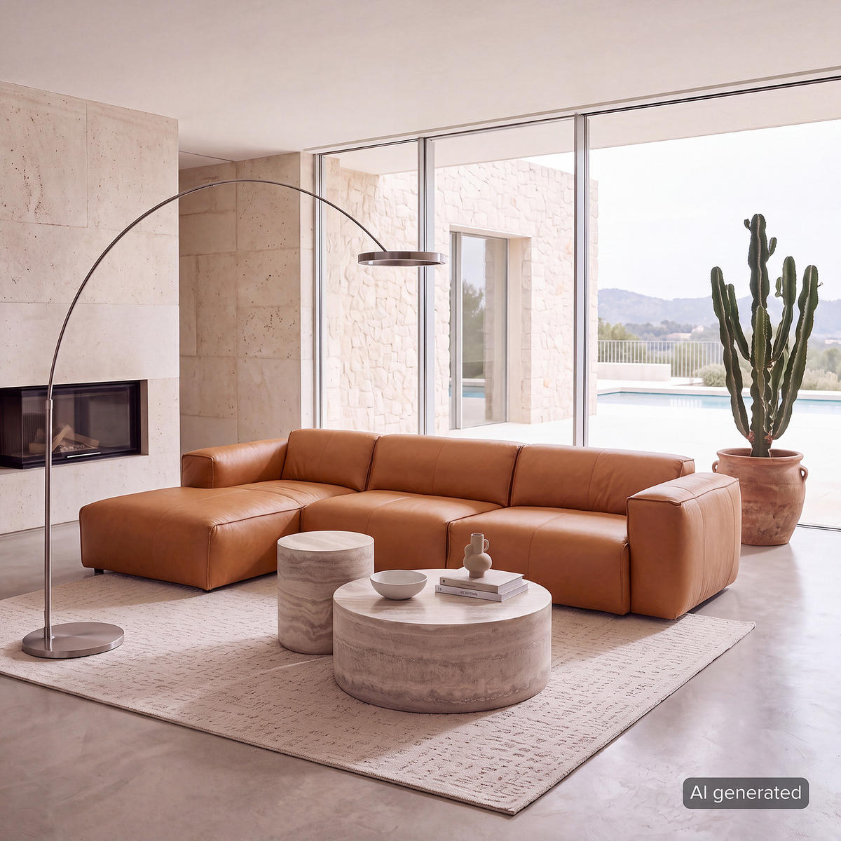 3-SITZER ECKSOFA mit Longchair - Cognac/Schwarz, Leder/Kunststoff (317/173cm) - home24