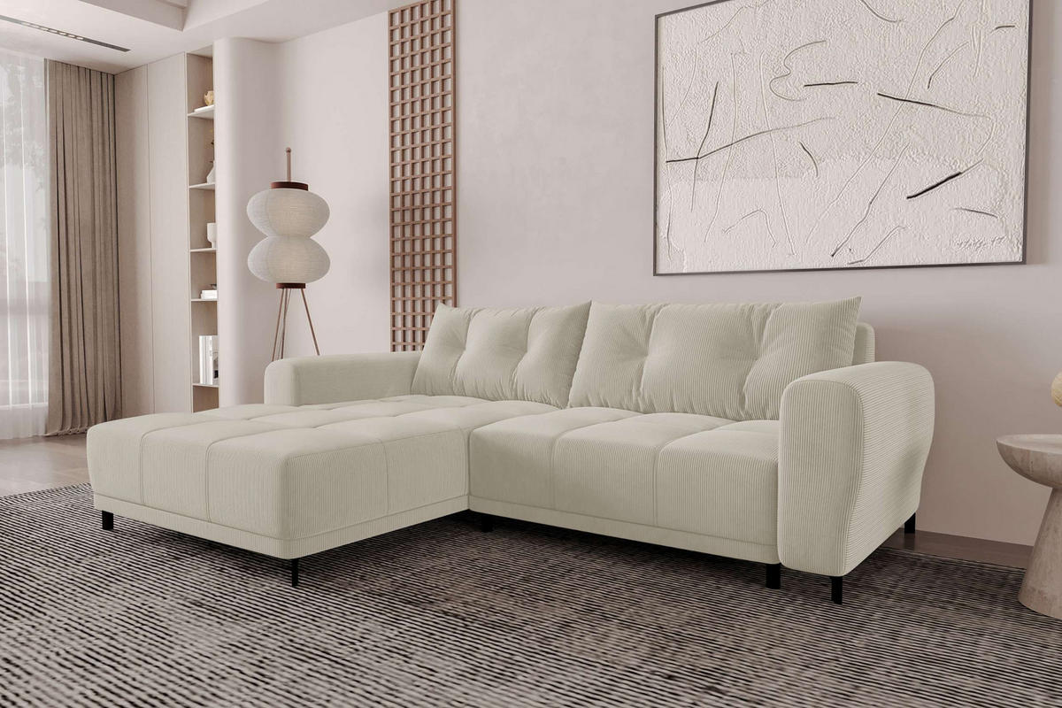 ECKSOFA Massimo Cordstoff Greige inkl. Schlaffunktion Links - Greige/Schwarz, Textil/Metall (246/177cm) - 99rooms
