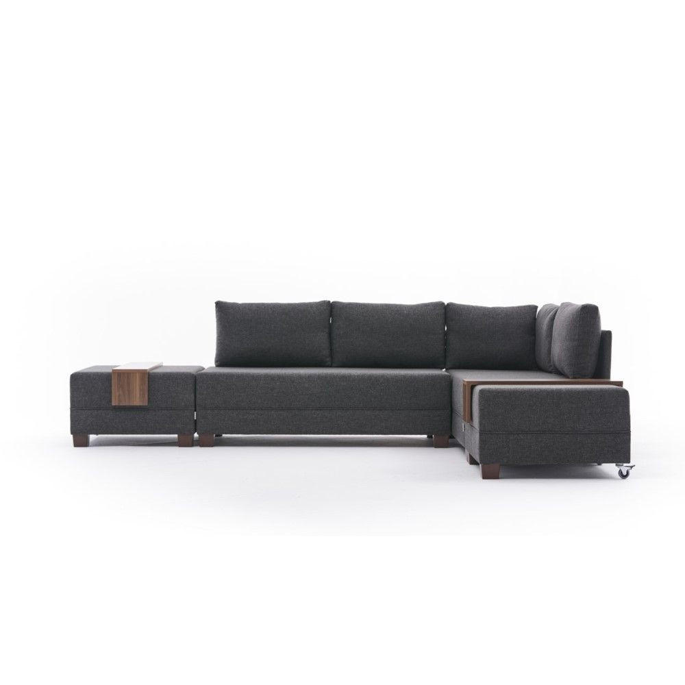 ECKSOFA mit rollbarer Schlaffunktion - Anthrazit/Walnussfarben, Holz/Textil (210/280cm) - myHomelando