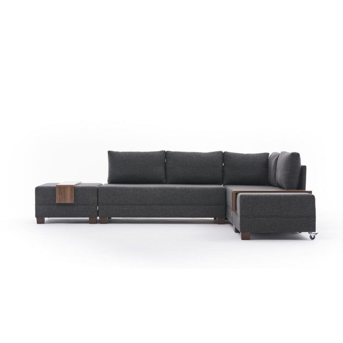 ECKSOFA mit rollbarer Schlaffunktion - Anthrazit/Walnussfarben, Holz/Textil (210/280cm) - myHomelando