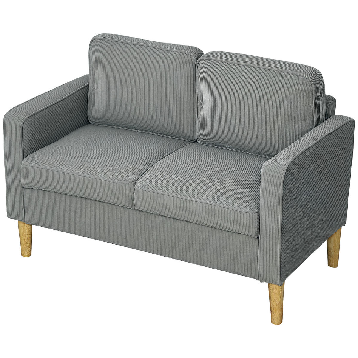 ZWEISITZER-SOFA DE-06480 solide Holzbeine, Cordbezug Hellgrau - Hellgrau, Holz/Textil (117/79/63cm) - ComfortXL
