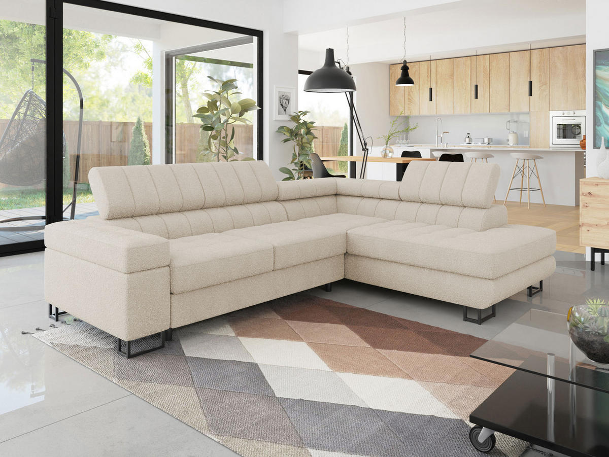 ECKSOFA Laris Premium, Seite: Rechts - Beige/Schwarz, Holz/Textil (271/203cm) - MIRJAN24