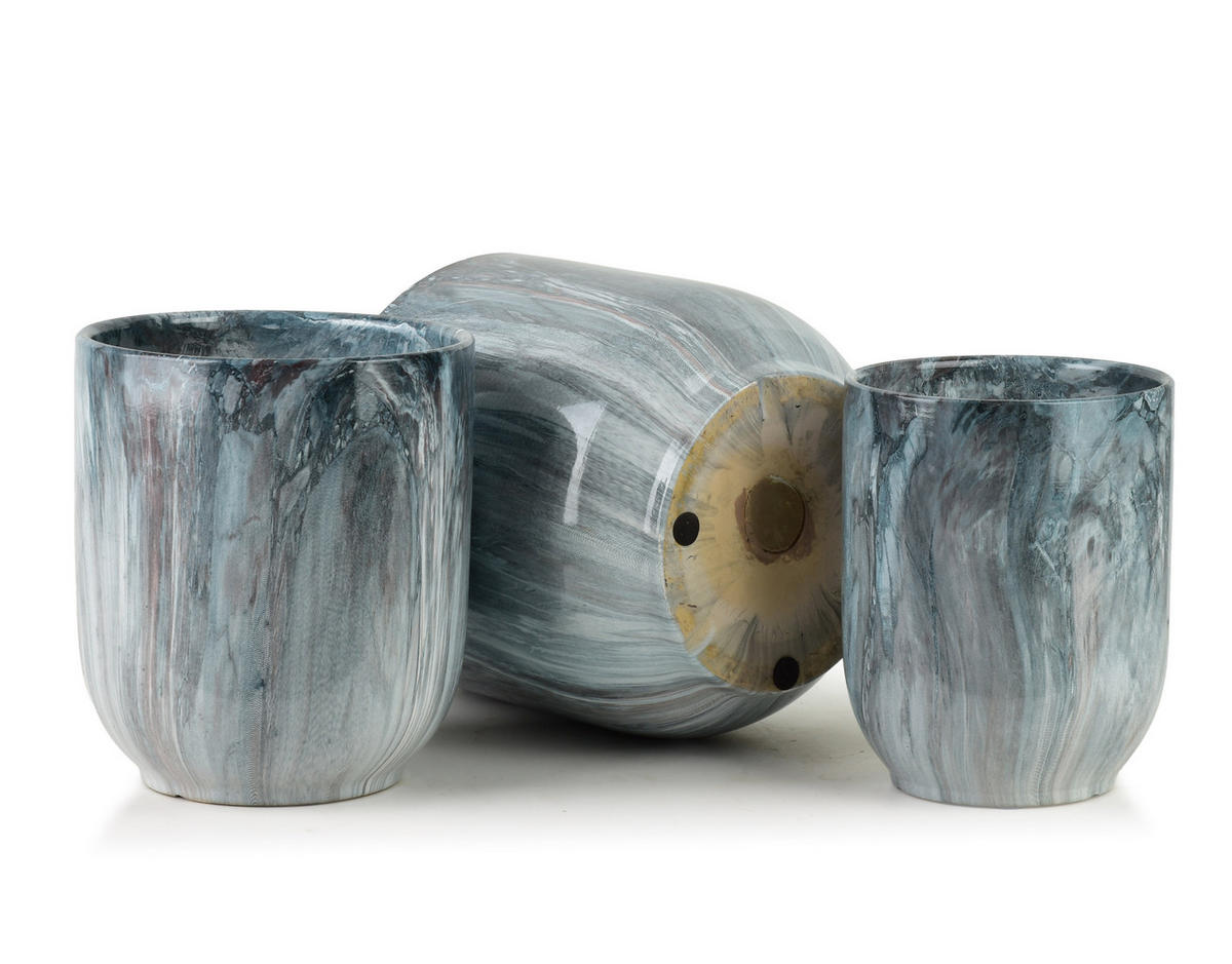 BLUMENTOPF Neva Marble 3er Set Blau 28x28x29/23,5x23,5x26,5/19x19x24,5cm - Blau, Keramik (28/29cm) - Mondex
