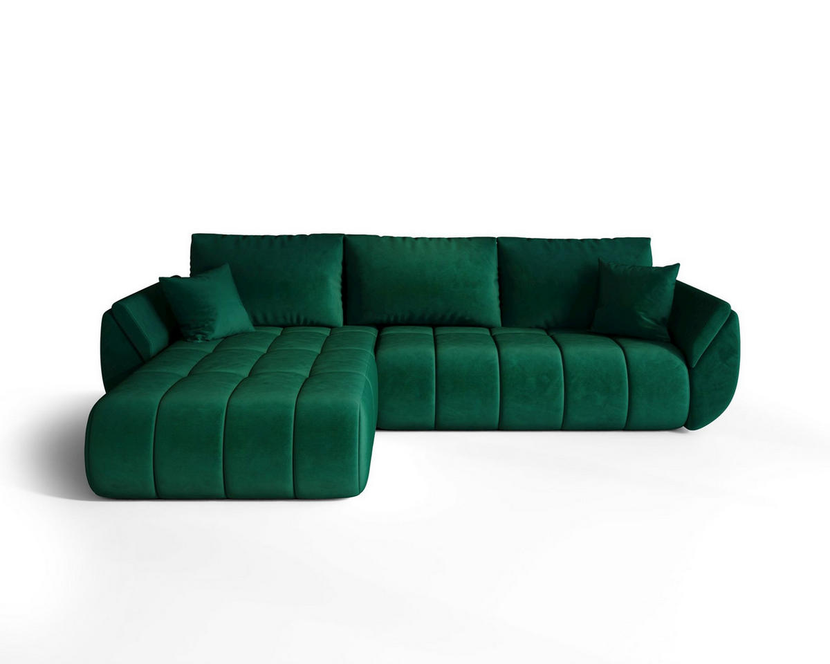 ROHOVÁ pohovka SYDNEY PREMIUM levá zelená samet Monolith 37 - funkce spaní, úložný prostor - zelená barva, textil (280/184cm) - Cornero