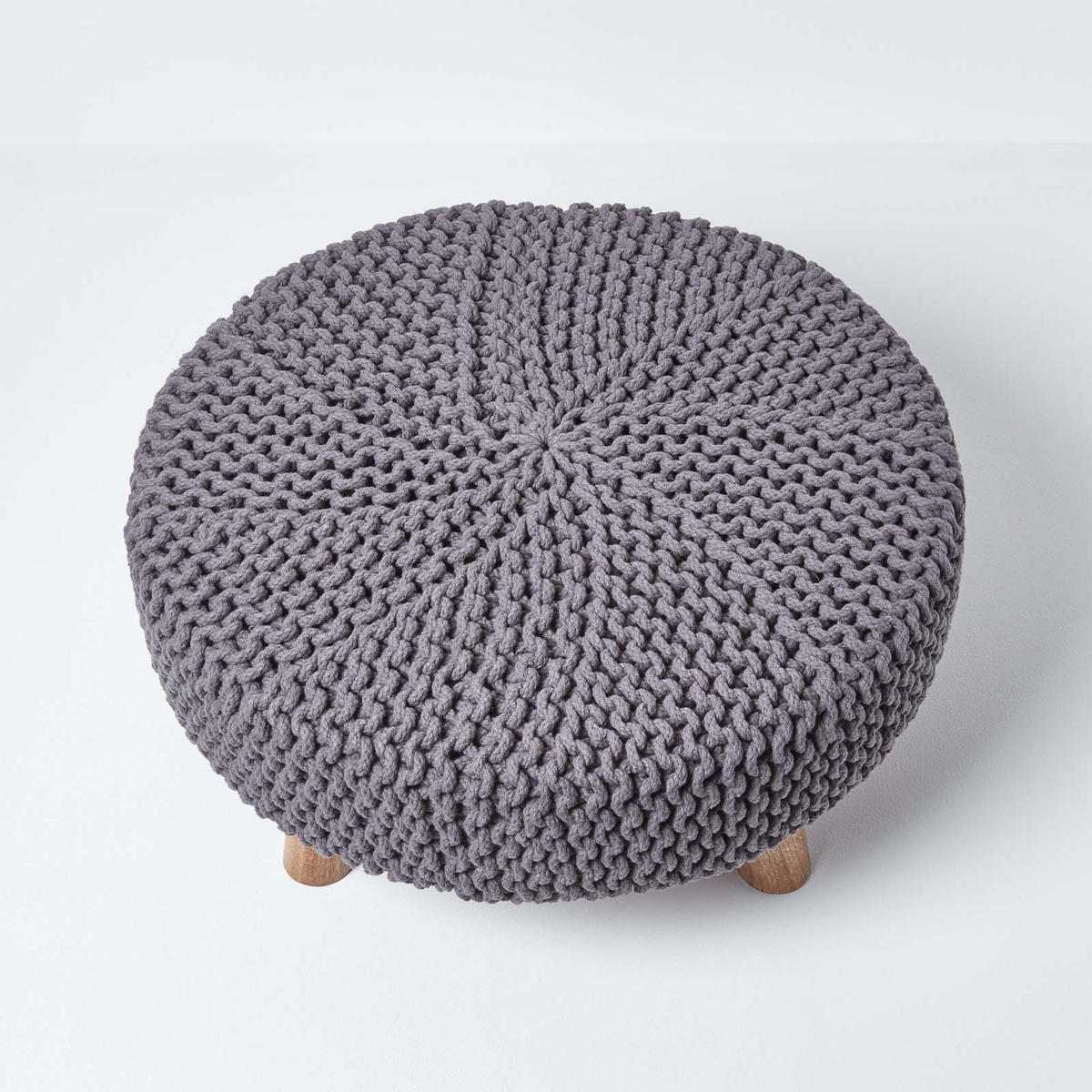 STRICK-HOCKER grau, rund 62/62/30 cm - Grau, Textil (62/30/62cm) - Homescapes