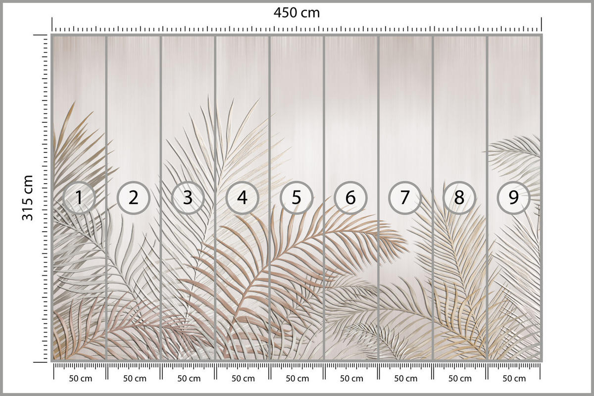 FOTOTAPETE für Schlafzimmer Beige Palmenblätter Delikat 450x315 - Beige/Braun, Papier (450/315cm) - Muralo