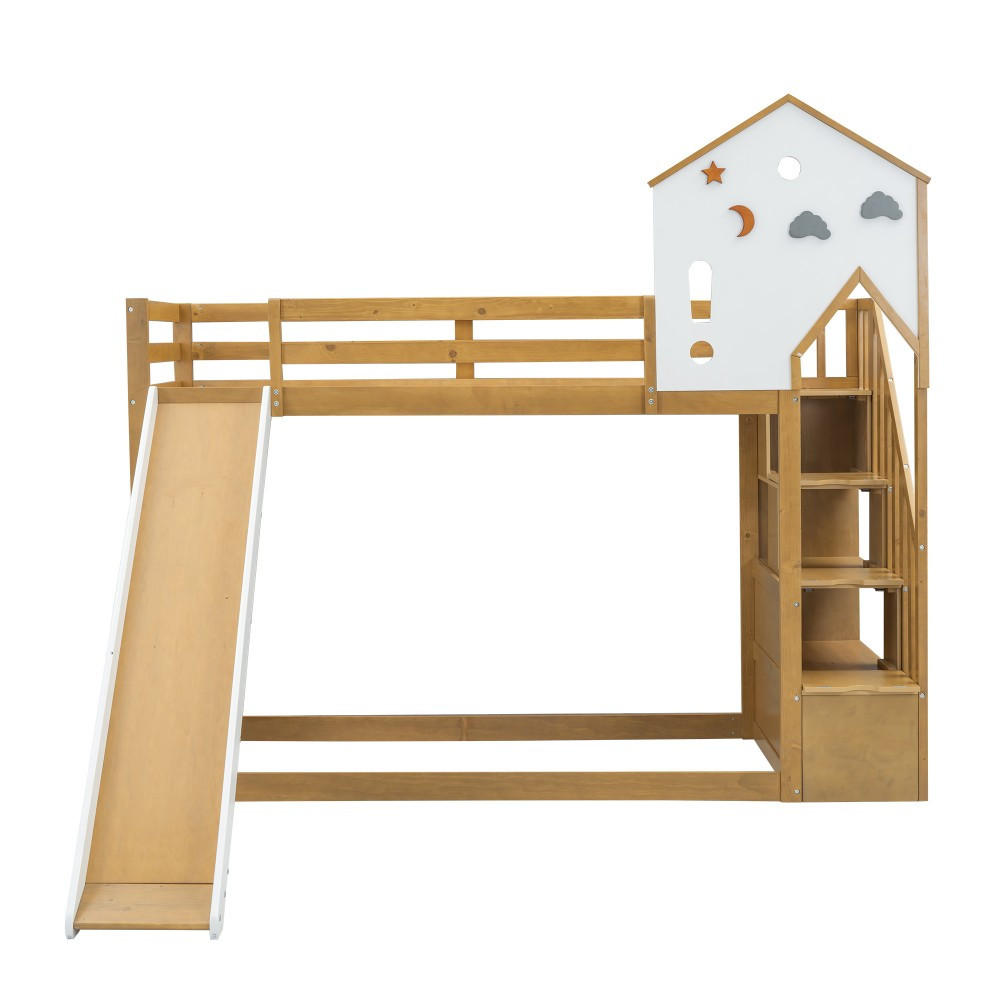 ETAGENBETT 90x200cm in Natur mit 3 Schließfächer in der Treppe - Naturfarben, Holz (90/200cm) - KOMHTOM
